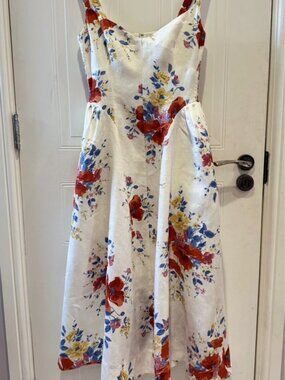 Reformation Birdie Linen Floral Midi Dress Multicolor Size 6